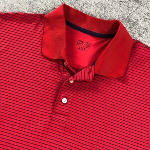 Brooks Brothers Mens Polo Shirt XXL Red Striped Polyester Short Sleeve Slim Fit